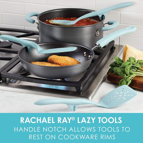 Rachael Ray Tools and Gadgets Spoon, Slotted and Solid Turners Set/ Cooking Utensils - 3 Piece, Light Blue...