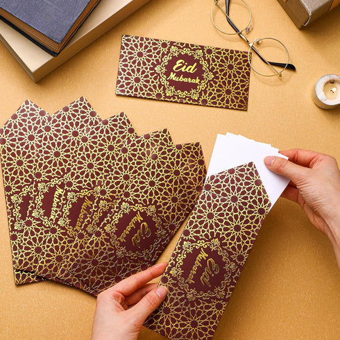 Sinmoe 36 Pcs Eid Mubarak Money Envelopes Bulk 6.7 x 3.2 inch Gold Foil Cash Gift Card Ramadan Lucky Cash Envelope Cash Set for Eid Holiday Curren...