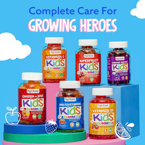 Feel Great Kids Multivitamin Gummies | Citrus & Strawberry Flavored Vitamins for Kids | Multivitamin Gummies with Vitamin D for Bone, Muscle & Imm...