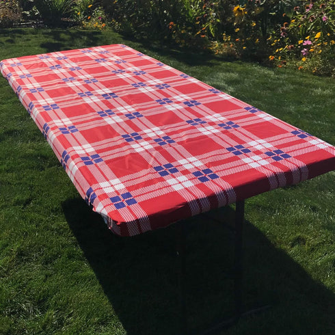 In the Breeze 8002 Plaid 30 Inch x 72 Inch Fitted Tablecloth...