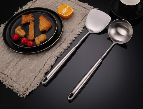 FJNATINH Wok Spatula and Soup Ladle Set - 304 Stainless Steel Wok Utensil Tools Set, 2 Pieces All Metal Cooking Kitchen Utensils,Chinese Wok Acces...