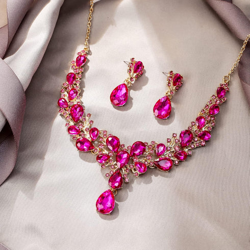 EVER FAITH Austrian Crystal Bridal Bridesmaid Jewelry Set, Elegant Flower Cluster Water Drop Statement Necklace Dangle Earrings Set for Women...