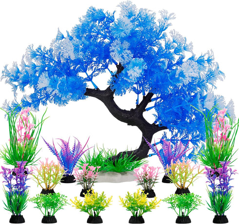 MyLifeUNIT Fish Tank Decorations, 15 Pack Artificial Aquarium Plants Tree Set for Fish Tank Decor (Bule Set)...