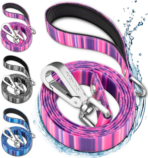 Waterproof Dog Leash 6ft | 100% Washable, Stink Proof, Odor Proof, Fade Proof, Dirt Proof | Soft Padded Handle, Easy Clean | Rust & Corrosion Resi...