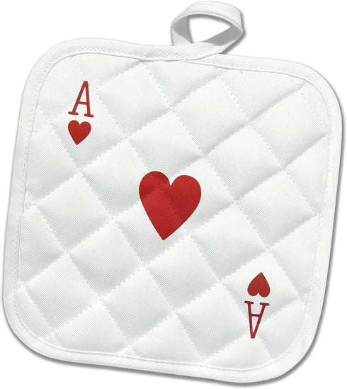 3D Rose Ace Playing Red Heart Suit-Gifts for Cards Players of Poker Bridge Games Pot Holder, 8" x 8"...