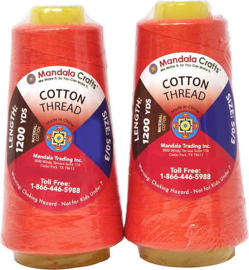Mandala Crafts Mercerized Cotton Thread for Sewing Machine - 50 WT Cotton Threads for Quilting Thread - 2400 Yds Orange Thread Cotton Cone Thread ...