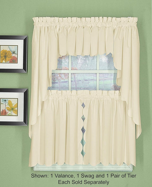 Today's Curtain, Orleans Scallop Curtain, Ecru 30" Tier Pair and Tieback, 60" W x 30" L, Ecru...