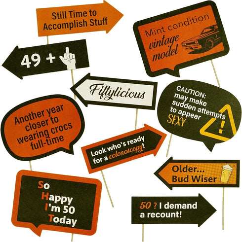 50th Birthday Photo Booth Props - Half a Century Young Fiftieth Birthday Themed Party Decorations - Funny Photography Supplies - Selfie Props with...