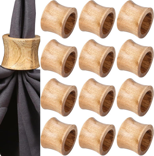 Rustic Wooden Napkin Rings Set of 12 - Handmade Natural Wood Napkin Holders for Table Decor, Farmhouse Dining, Weddings, Holidays, Parties, Everyd...
