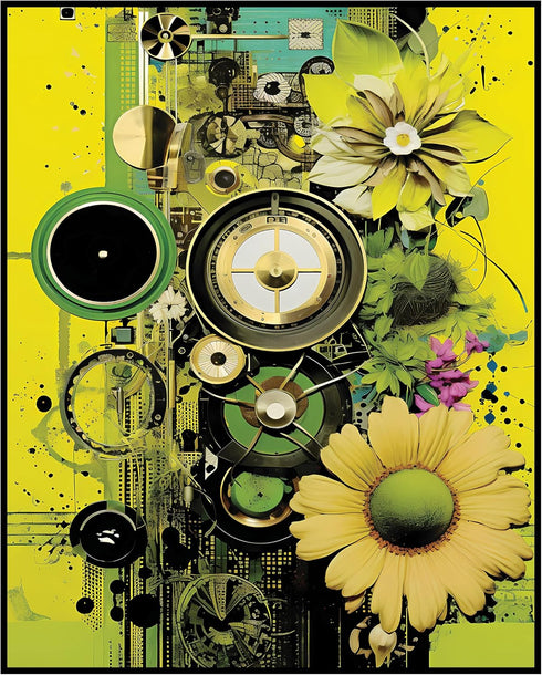 Posterizer 1 pcs-retro surreal happy bright flowers collage-Abstract & Modern Art-Floral & Botanical Art-Gift for Art Lovers- UNFRAMED Wall Art...