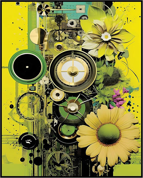 Posterizer 1 pcs-retro surreal happy bright flowers collage-Abstract & Modern Art-Floral & Botanical Art-Gift for Art Lovers- UNFRAMED Wall Art...