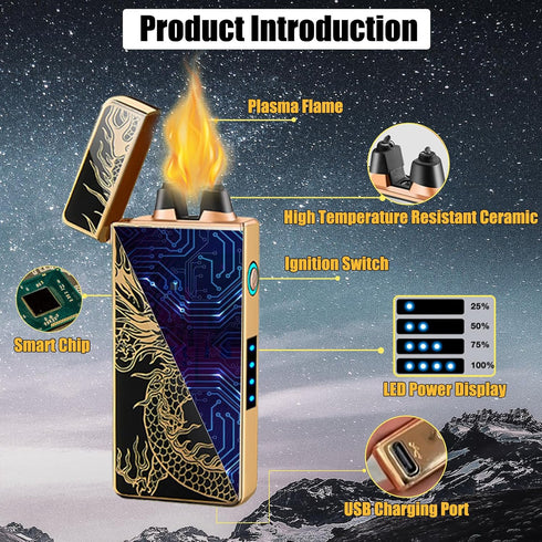 Electric Lighter Dragon Lighter Plasma Lighters Arc Flame Lighters USB Rechargeable Lighterss Candle Lighterss Butane Free with LED Battery Indica...