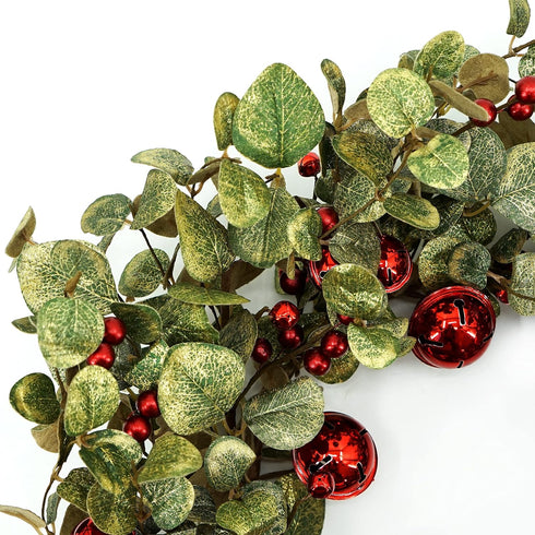 20 inches Artificial Winter Spring Wreath with Eucalyptus Leaves,Red Berries,Red Bells for Front Door Farmhouse Indoor Outdoor Festival Home Decor...