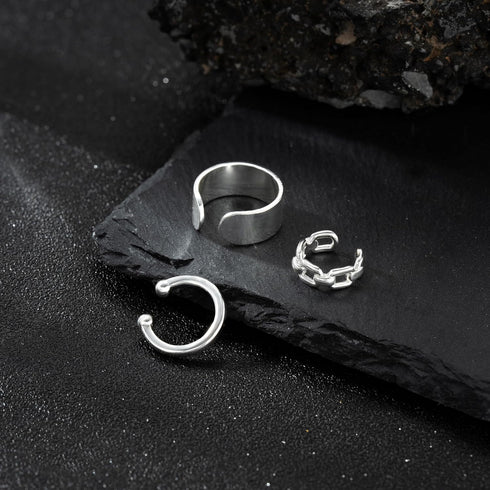 Moodear 3Pcs Chunky/Thin Ear Cuff Non Piercing - Dainty 925 Sterling Silver Cubic Zirconia Huggie Cuffs Trendy Cuff Cartilage Earrings for Women J...