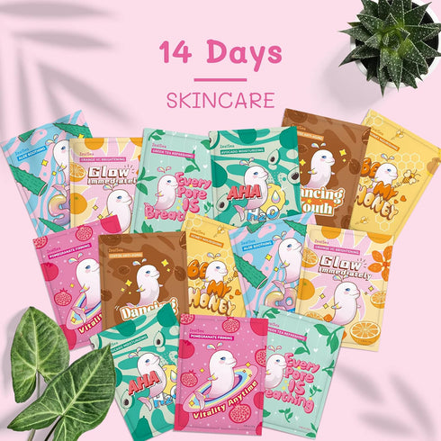 ZealSea Sheet Mask Skin Care (Pack of 14) Beauty Facial Spa Face Mask Birthday Party gifts Women, Men kids Girls - Hydrate, Brighten, Moisturize, ...