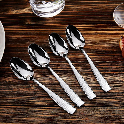 KEAWELL Premium 4-Piece Louis Hammered Spoons Set, 18/10 Stainless Steel, Set of 4, Fine Spoon Set with Squared Edge, Dishwasher Safe (6.4" Teaspo...