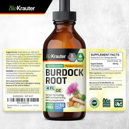 Burdock Root Tincture - Antioxidant Support Liquid Supplement - Organic Burdock Root Extract - Alcohol and Sugar Free - Vegan Drops 4 Fl.Oz....