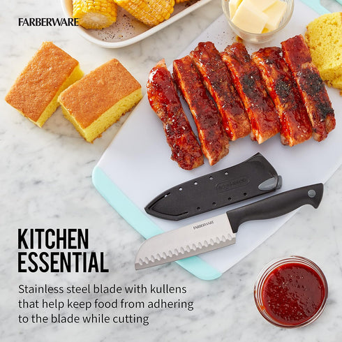 Farberware Edgekeeper 5-Inch Santoku Knife with Self-Sharpening Blade Cover, High Carbon-Stainless Steel Kitchen Knife with Ergonomic Handle, Razo...