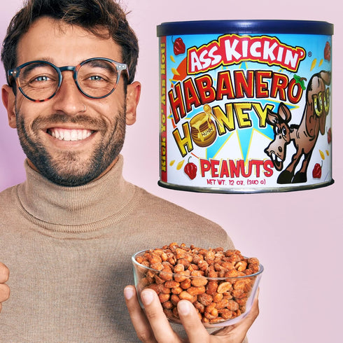 ASS KICKIN’ Habanero Honey Spicy Hot Peanuts – 12oz - Ultimate Spicy Gourmet Gift Peanuts - Try if you dare!...