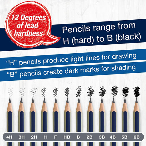 Faber-Castell Graphite Pencils Drawing Set: 12 Art Pencils for Sketching (4H, 3H, 2H, H, F, HB, B, 2B, 3B, 4B, 5B, and 6B), Shading Pencils for Dr...
