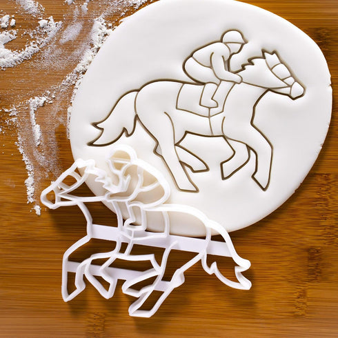 Set of 2 Jockey cookie cutters (Designs: Jockey and Horse Shoe), 2 pieces - Bakerlogy...