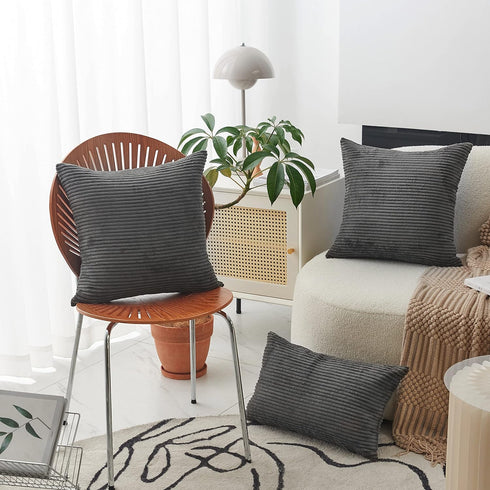 Home Brilliant Pillow Cover 24x24 Decorative Pillow Cover 24 x 24 Striped Corduroy Soft Velvet Euro Sham Cushion Cover for Couch, 60x60 cm, Dark G...