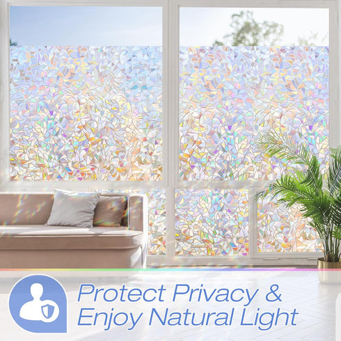 Homein Window Privacy Film, Rainbow Window Film Decorative 3D Window Clings Non Adhesive Window Tint for Home, Stained Glass Window Film for Glass...