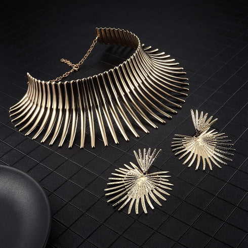 YADOCA African Collar Choker Necklace Earrings Set for Women Gold Statement Tooth Shape Tribal African Jewelry...