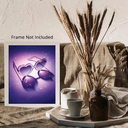 Posterizer 1 pcs-minimalistic purple girly aesthetic heart sunglasses-Girls room art-Miscellaneous-Gifts for Women-Gift for Girls, Teens- UNFRAMED...