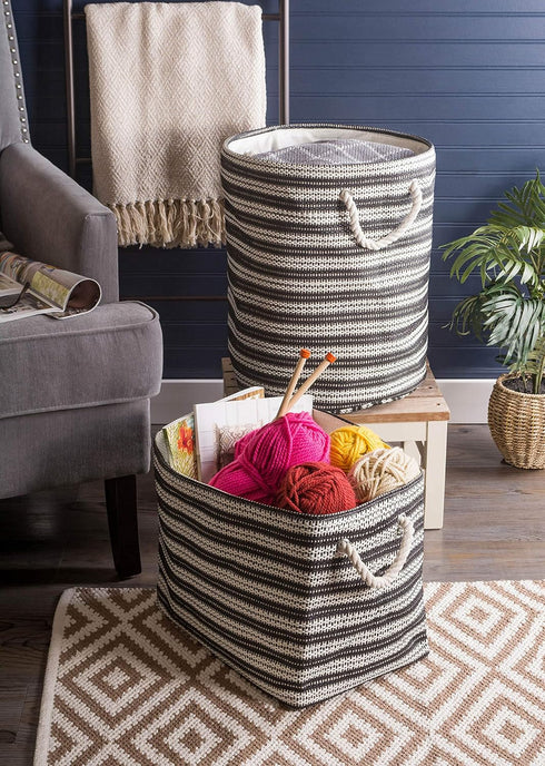 DII Woven Paper Storage Bin, Basketweave, Stone & Black, Large...