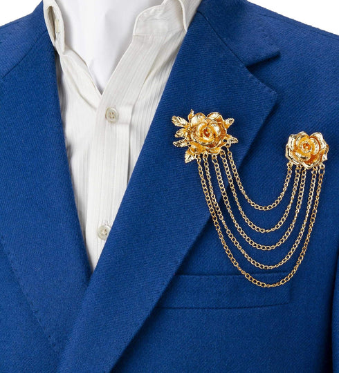 Knighthood Brooch Pin Elegant Gold Rose with Hanging Chains Formal Executive Lapel Pin Accessories for Men Women...