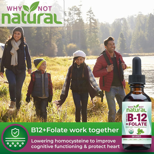 Why Not Natural Vitamin B12 Liquid Plus Folate - Organic Sublingual Extra Strength Vegan drops - Methyl B12 and Folinic Supplement...