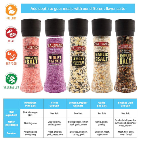 Palermo Garlic Sea Salt Seasoning with Grinder, Kosher, All Natural, No Additives, 9oz...