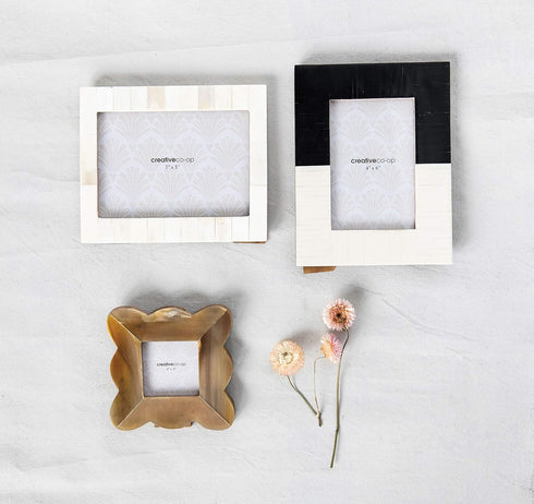 Creative Co-Op White Resin Photo Frame with Beige Accents (Holds 5" x 7" Photo)...