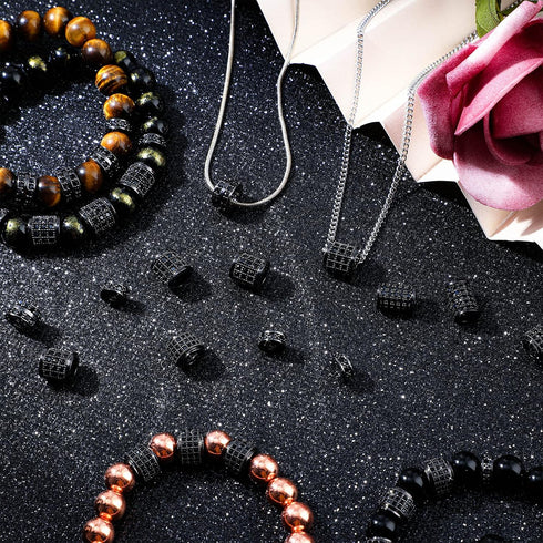 Yinkin 40 Pieces Zircon Rhinestone Beads Tube Column Pave Bead Charms Cubic Zirconia Big Hole Spacer Jewelry Bracelet Connector Crystal for DIY(Bl...