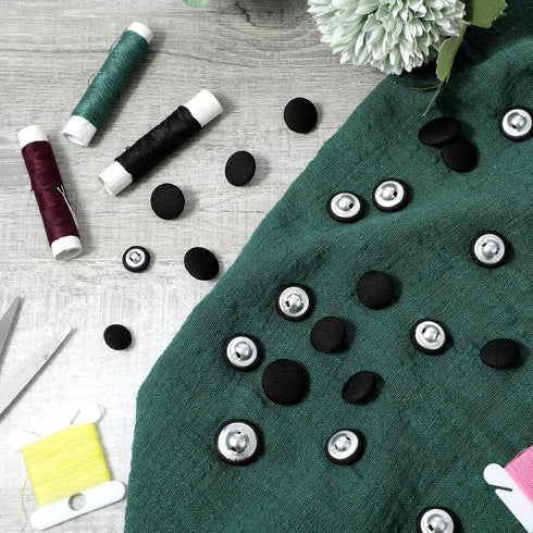 40 Pcs Black Buttons, Fabric Cloth Covered with Metal Shank Round Button Tuxedo Suit Vintage Black Coat Sewing Buckle Jacket Coat Blouse Jeans Dre...