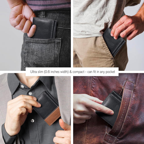ESTALON Real Leather Trifold Wallet For Men-RFID Slim Tri Fold Wallets Minimalist 3 fold Credit Card Holder ID Window (Phantom)...