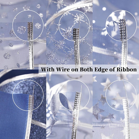 AIMUDI Navy Blue Christmas Ribbon Wired 2.5" Navy Christmas Tree Ribbon 6 Rolls 36 Yards Blue Ribbon for Christmas Tree Garland Blue Silver Wired ...