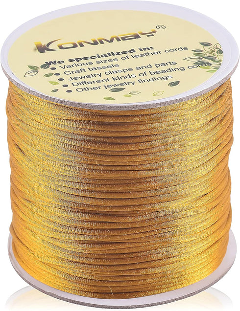 KONMAY 80 Yards 1.0mm Nylon Rattail Satin Silk Trim Cord Beading String for Chinese Knotting, Kumihimo, Beading, Macramé, Jewelry Making, Old Gold...