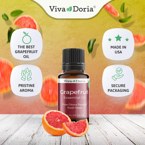 Viva Doria 100% Pure Grapefruit Essential Oil, Undiluted, Food Grade, 15 ml (0.5 Fluid Ounce)...