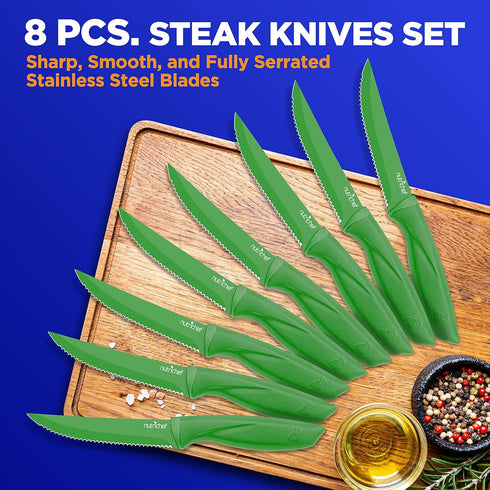 8 Piece Kitchen Knife Set - Multi-purpose Unbreakable Ergonomic Non-stick Stainless Steel Kitchen Steak Knives Set with Fully Serrated Blades - Gr...