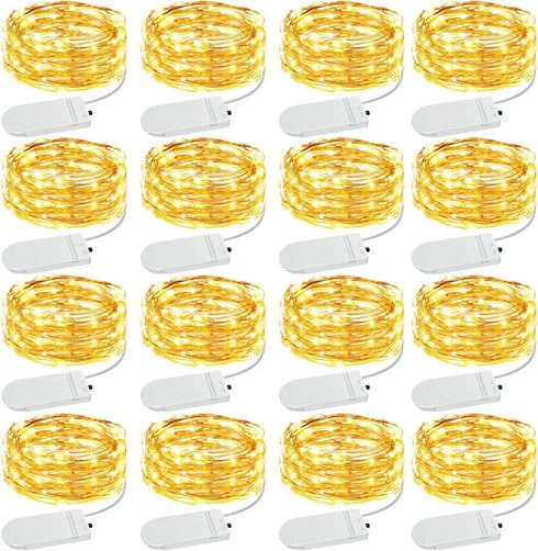 Olafus 16 Pack Christmas Fairy Lights Battery Operated Warm White, Halloween Small String Lights Copper Wire 20 LED 7ft, IP68 Waterproof Bottle Li...