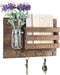 MyGift Wall-Mounted Burnt Wood Mail Holder Organizer with 6 Key Hooks & Mason Jar...