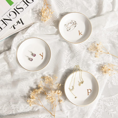 COLLECTIVE HOME - Wood Jewelry Tray, Decorative Monogram Trinket Dish for Rings Earrings Necklaces Bracelet Watch Keys, Birthday Mother's Day Chri...