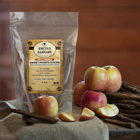 BRUTUS & BARNABY USA Sweet Potato Dog Treats - Crunchy Grain Free Cinnamon Apple Sticks, Promotes Positive Gut Health with Natural Anti-Diarrhea P...