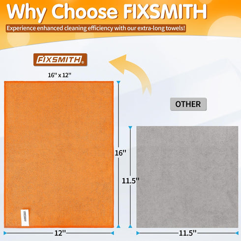 FIXSMITH Microfiber Cleaning Cloth -Pack of 12, Highly Absorbent Cleaning Rags(Grey&Orange), 16"X12" All Purpose Cleaning Towels for Housekeeping,...