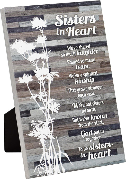 Sisters in Heart Wood Plaque - Made in the USA - 6x9 Inch - Classy Rustic Vertical Frame Wall and Tabletop Decoration with Easel & Hanging Hook | ...