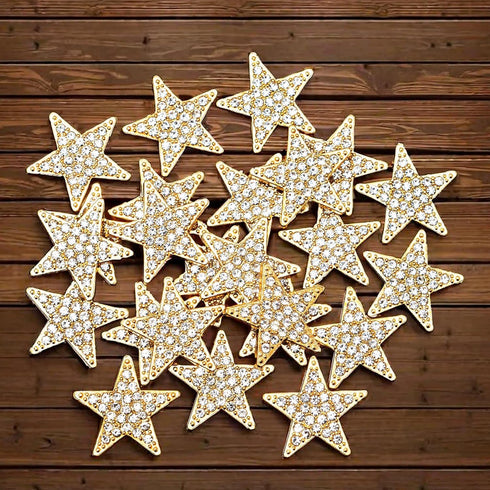 30 PCS Flat Bottom Rhinestones Inlaid Five-Pointed Star Decorative Buttons Alloy Gold Embellishment Decorations Handmade DIY Clothing Gift Party S...