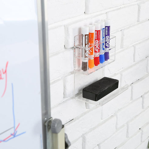 MyGift Wall Mounted Clear Acrylic Dry Erase Marker Holder Organizer for 5 Markers and Eraser, Hanging Whiteboard Accessories Rack for Office Home ...