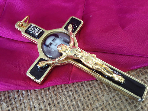 hand made Santo Toribio Cross Crucifix 3" Gold Plated with Black Enamel/Santo Toribio De Romo...